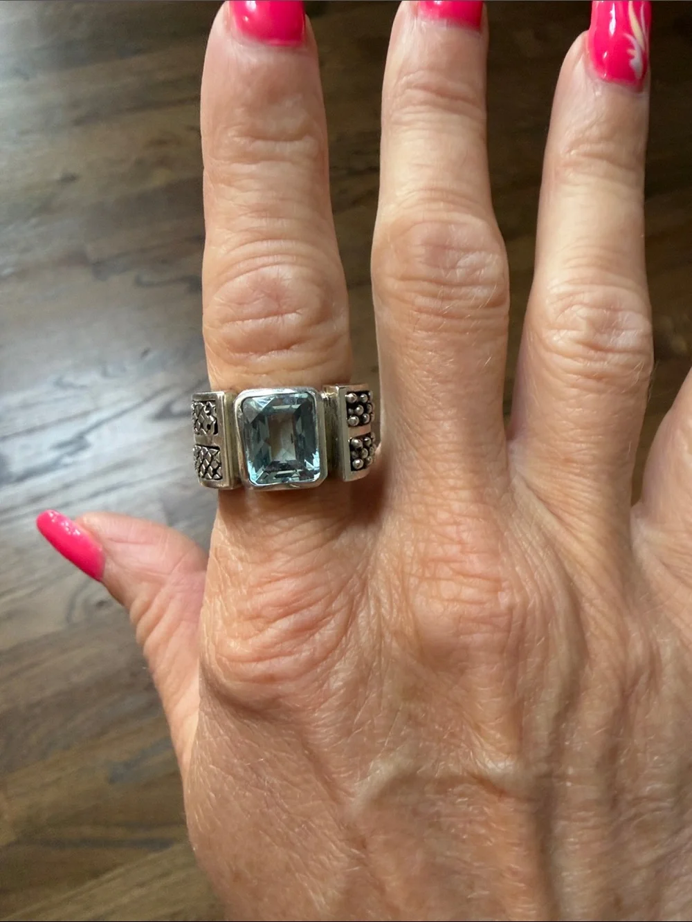 Michael Dawkins Sterling Silver Blue Topaz Statement Ring size 7